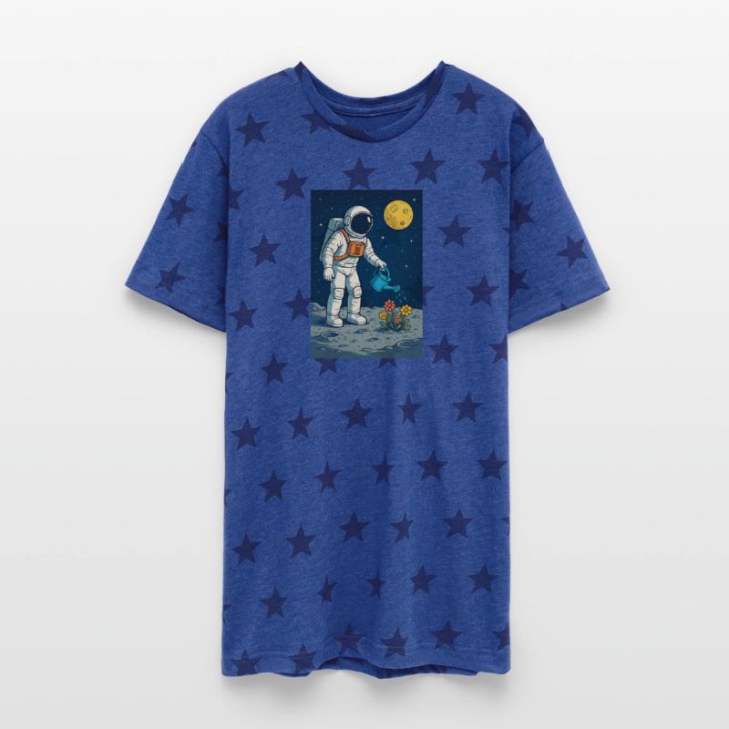 Astronaut Watering Blossoms Under Moon