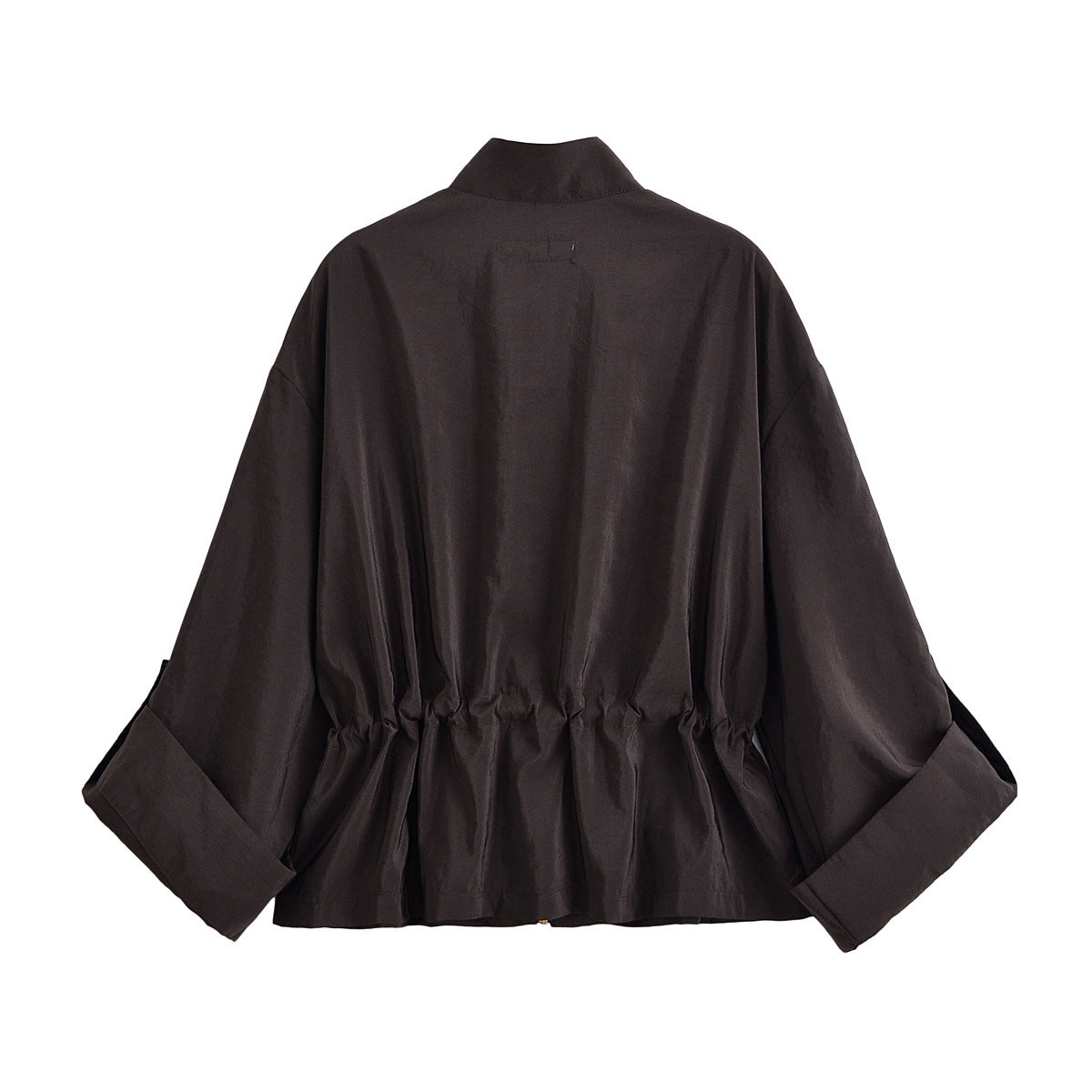 Stand collar workwear drawstring waist cinching jacket