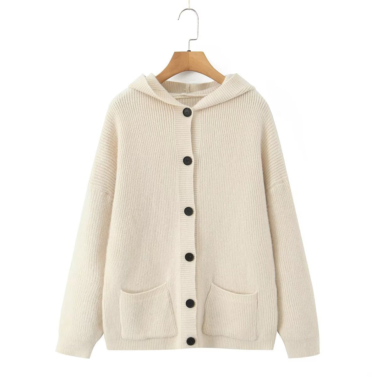 Retro lazy style thick hooded cardigan sweater jacket