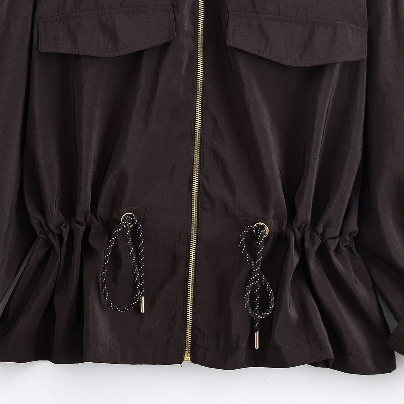 Stand collar workwear drawstring waist cinching jacket