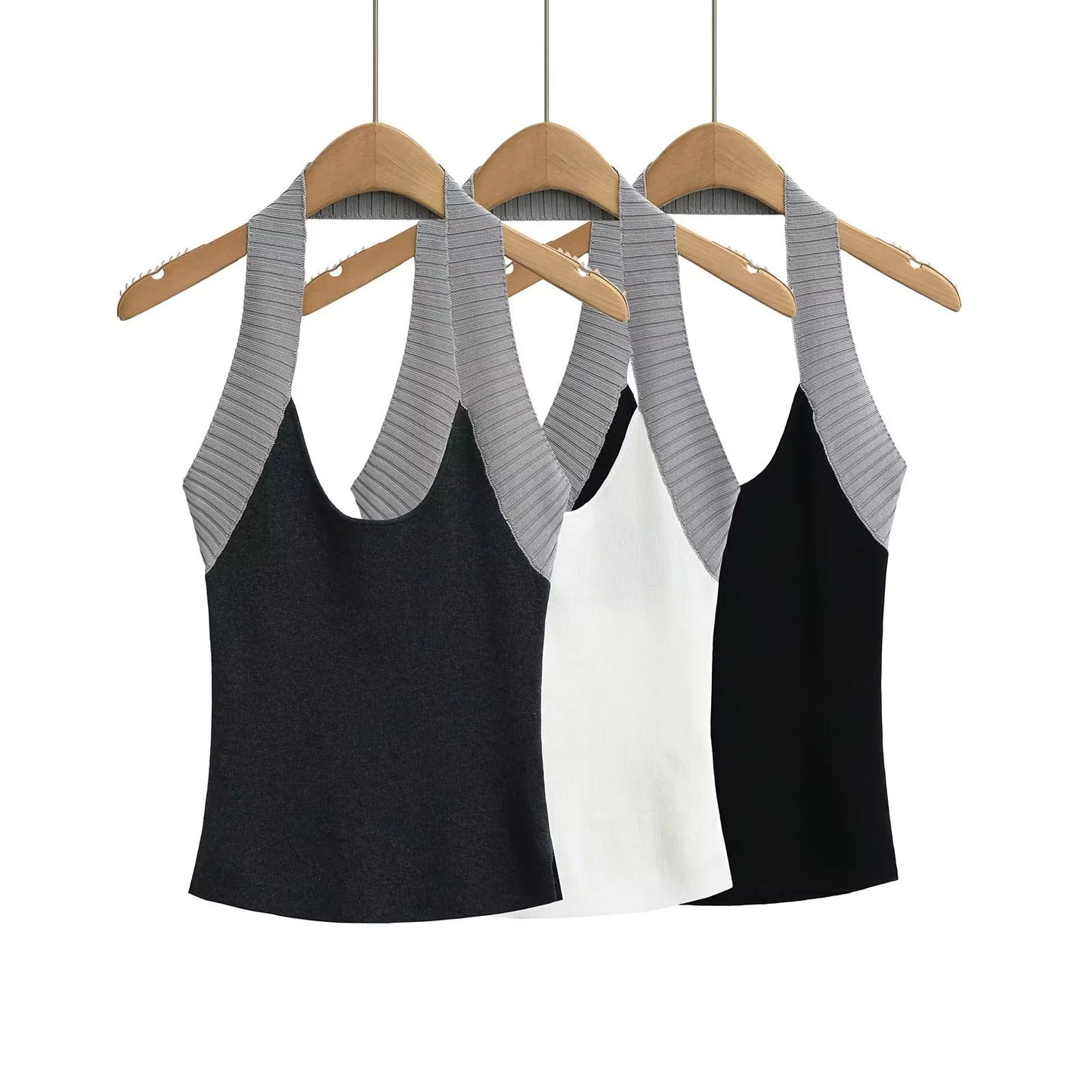 Color blocking U-neck hanging neck knitted camisole vest