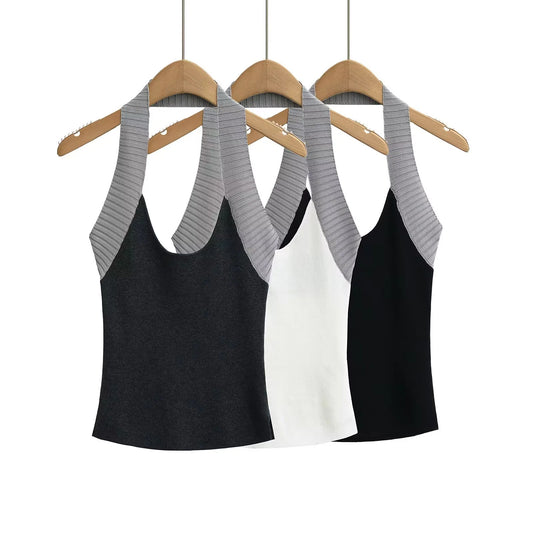Color blocking U-neck hanging neck knitted camisole vest