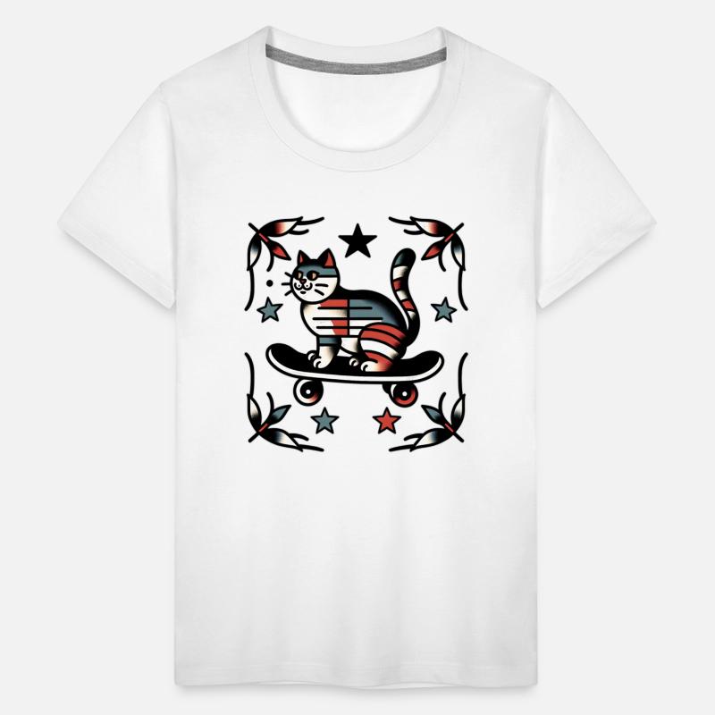 AI Traditional Tattoo Cat on Skateboard