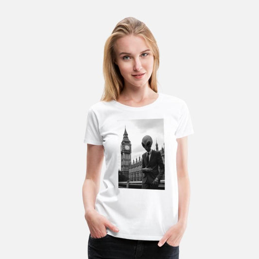 Alien in Suit at London's Parliament - B&W Photo