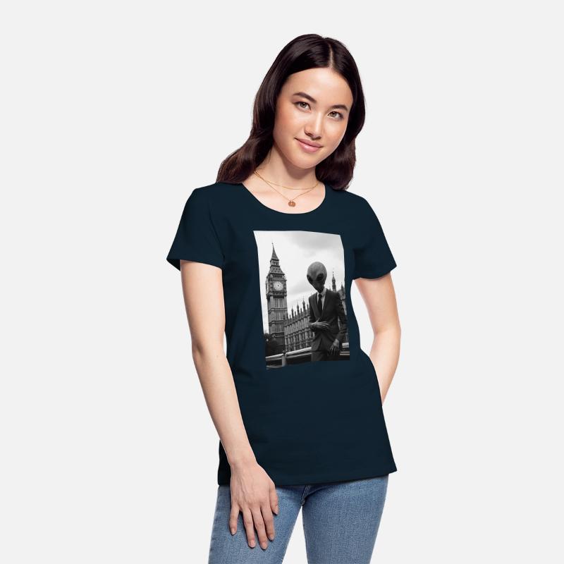 Alien in Suit at London's Parliament - B&W Photo