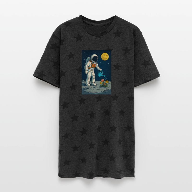 Astronaut Watering Blossoms Under Moon