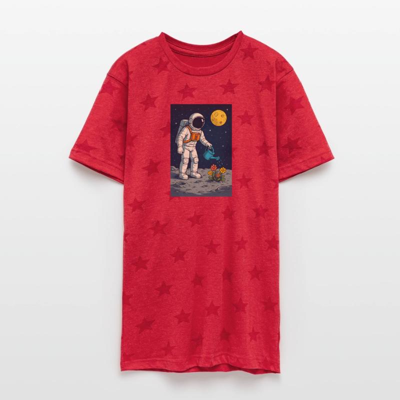 Astronaut Watering Blossoms Under Moon