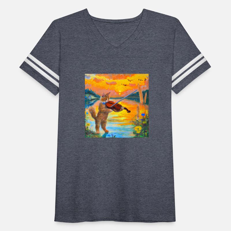 Cat playing violin at sunset (AI Generated Art)