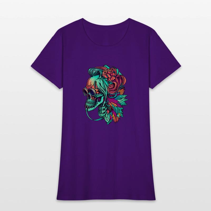 Chic Skull Portrait with Flowing Hair