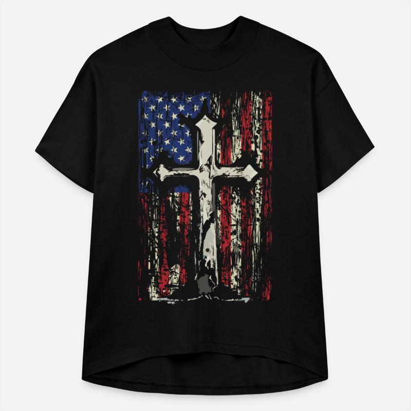 Christ Cross American Flag Grunge Old