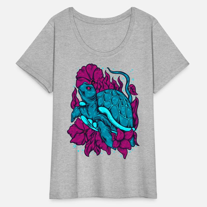 Colorful Sea Turtle Under Water Seaweed