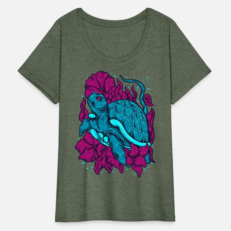 Colorful Sea Turtle Under Water Seaweed