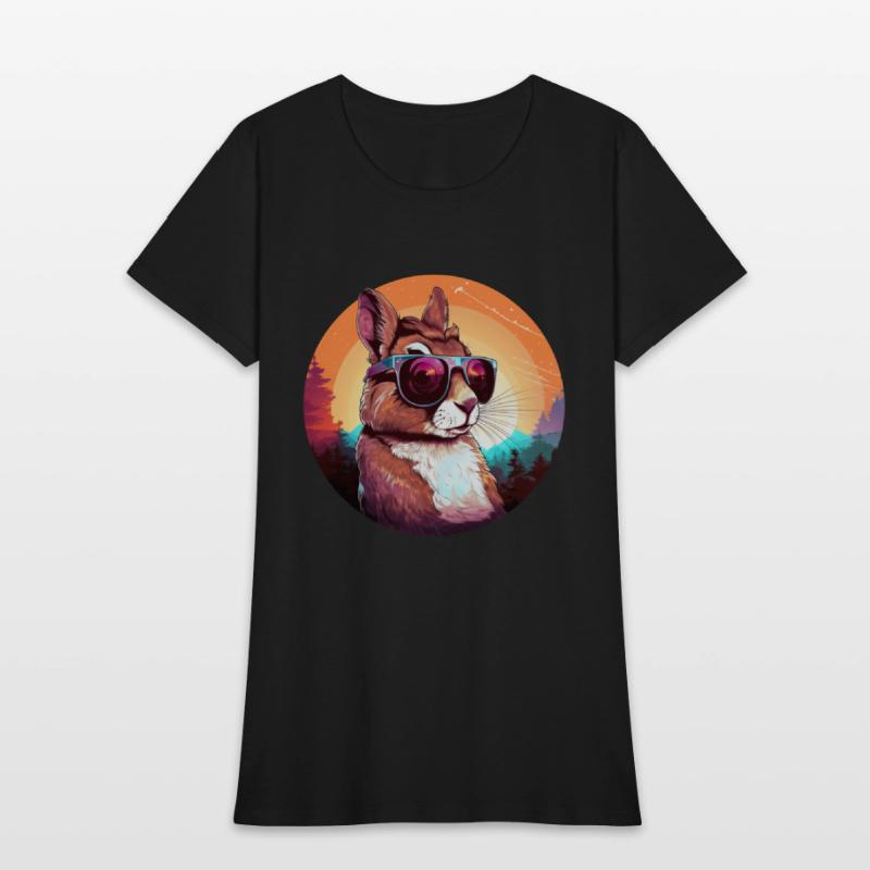 Cool Rabbit in Sunset: Amazed Bunny with