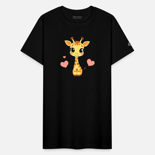 Cute cartoon giraffe with big eyes and heart decor