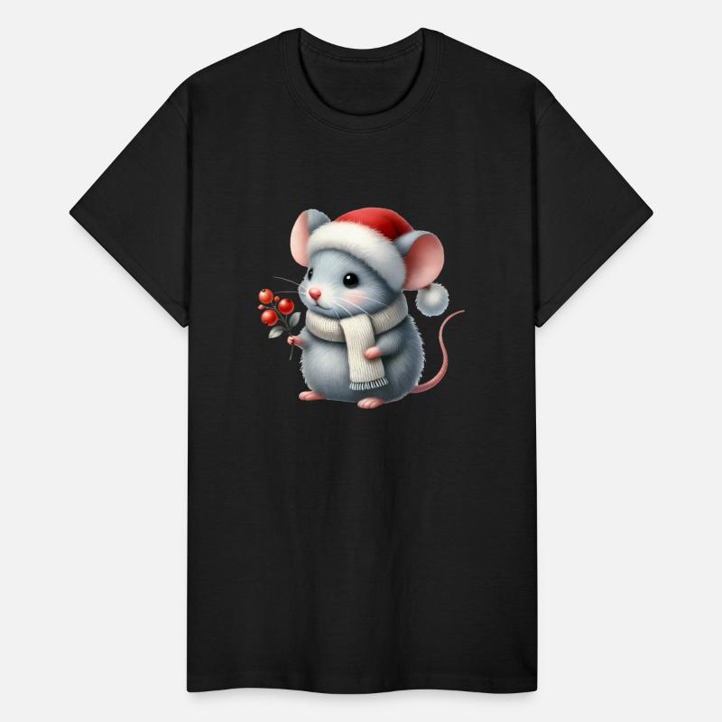 cute mouse with a Christmas hat and a berry branch