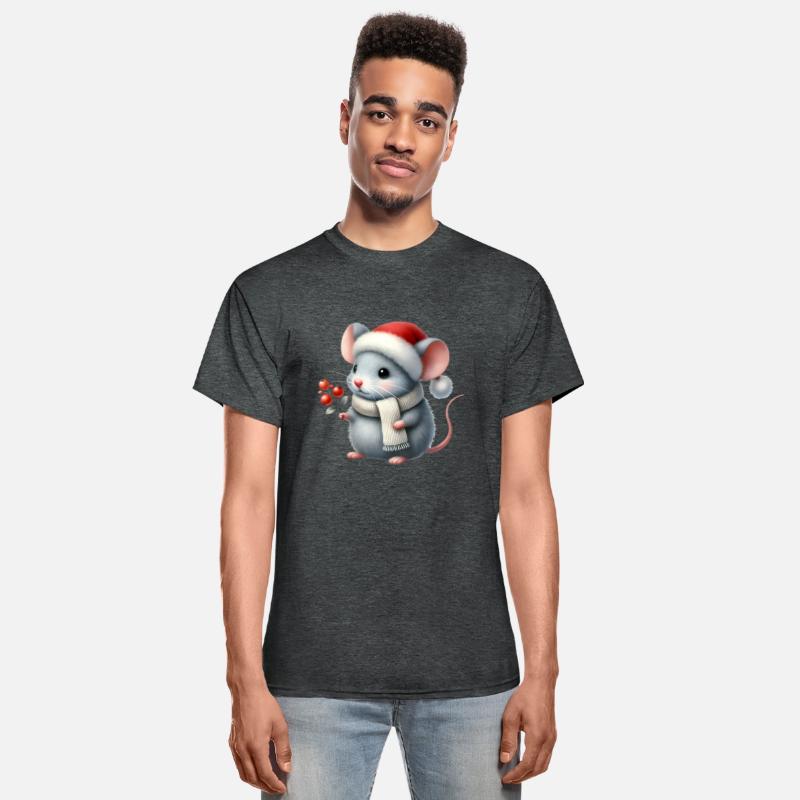 cute mouse with a Christmas hat and a berry branch