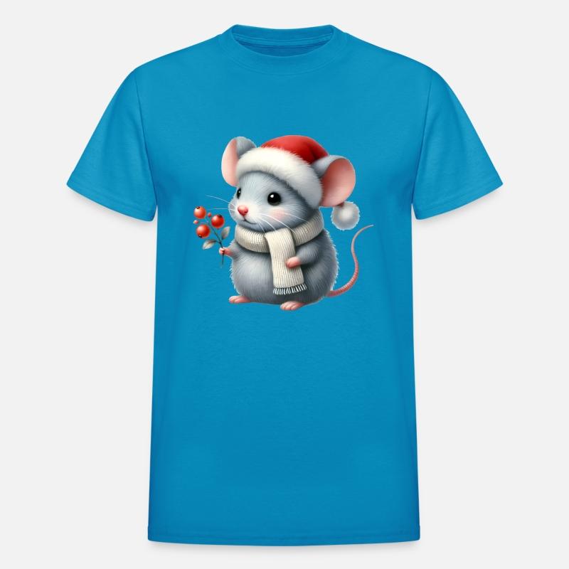 cute mouse with a Christmas hat and a berry branch