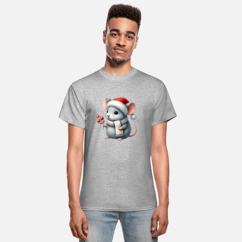 cute mouse with a Christmas hat and a berry branch