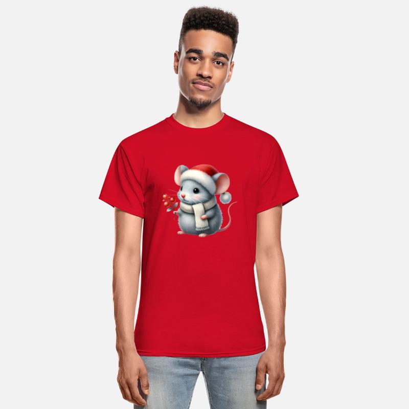 cute mouse with a Christmas hat and a berry branch