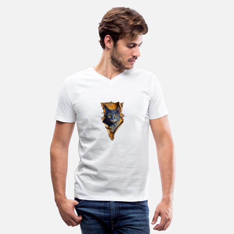 design for a cat emerges from a torn shirt