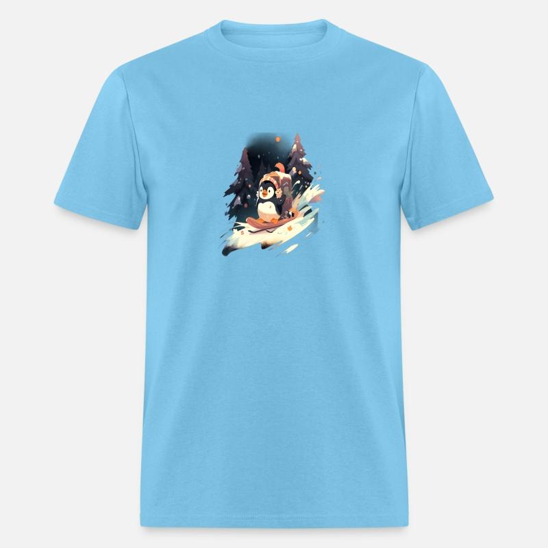 Penguin Riding Sled Sledge Sleighing Snow