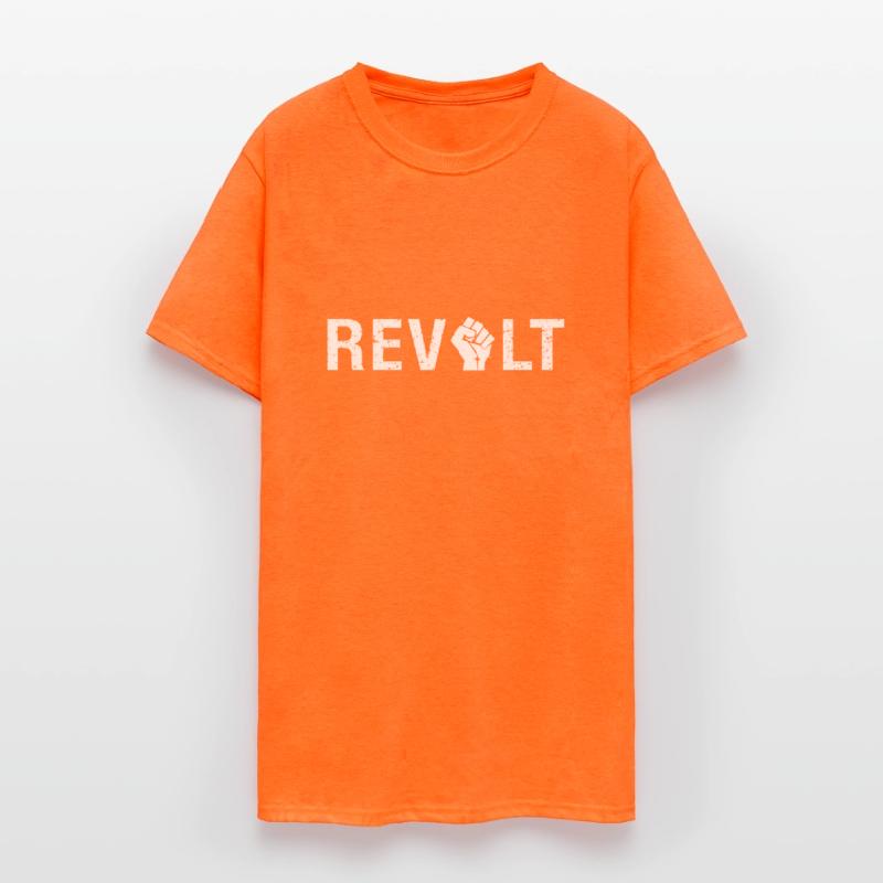 Revolt (white text with raised fist) Protest