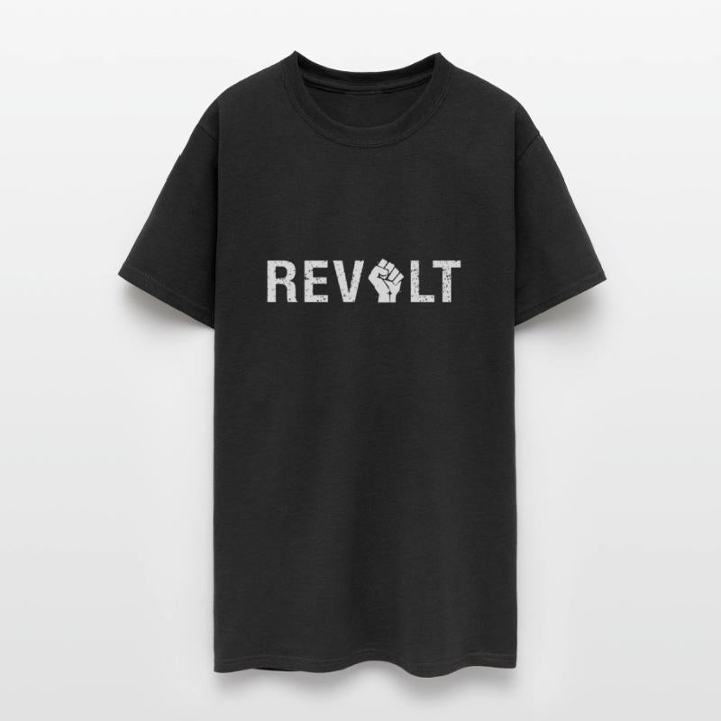 Revolt (white text with raised fist) Protest