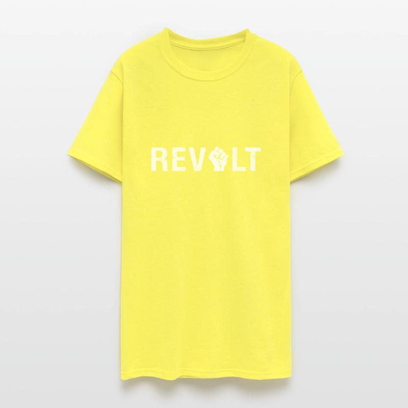 Revolt (white text with raised fist) Protest