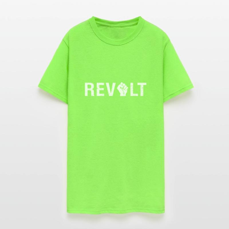 Revolt (white text with raised fist) Protest