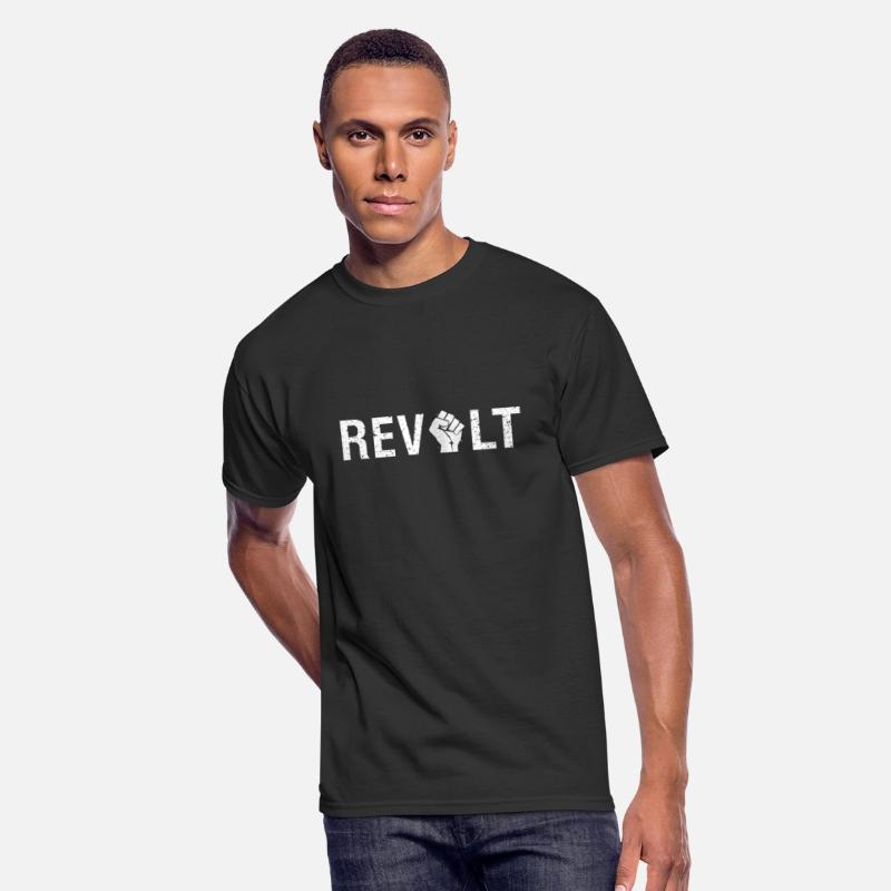 Revolt (white text with raised fist) Protest