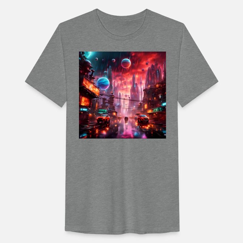 Sci-FI Fantasy Neon Cityscape with Alien Planets