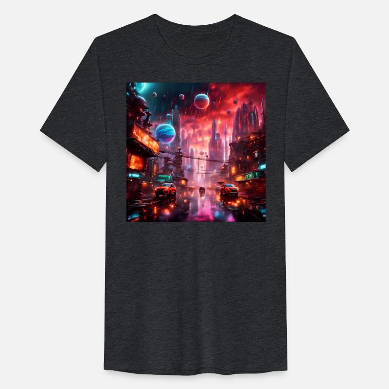 Sci-FI Fantasy Neon Cityscape with Alien Planets