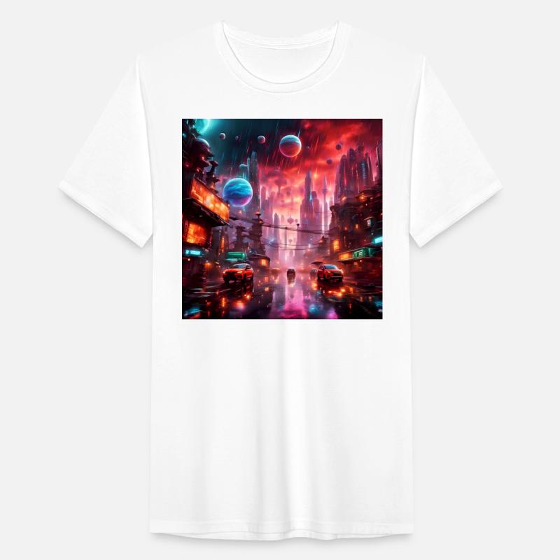 Sci-FI Fantasy Neon Cityscape with Alien Planets