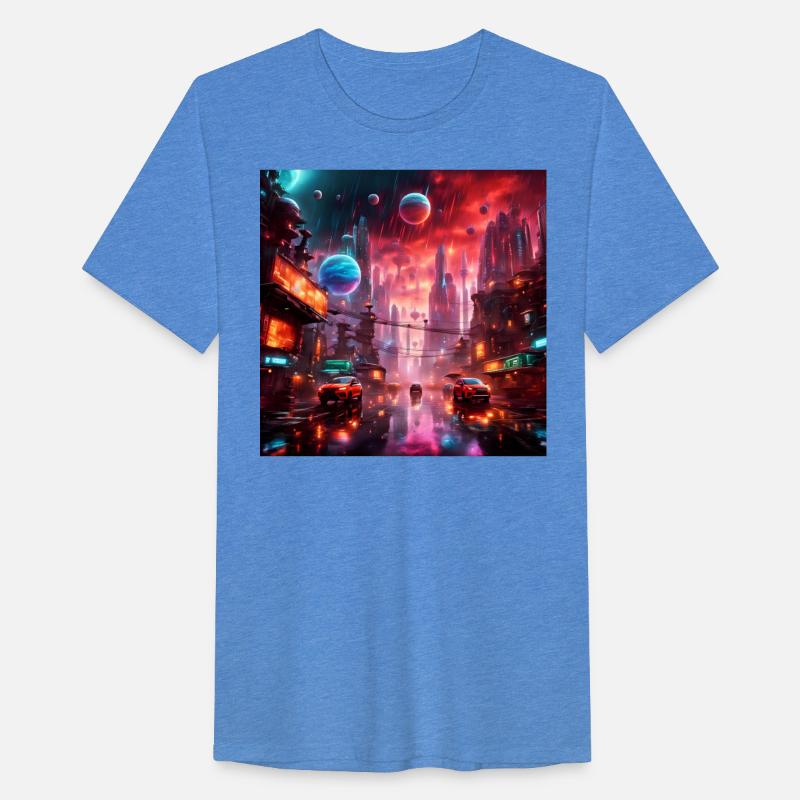 Sci-FI Fantasy Neon Cityscape with Alien Planets