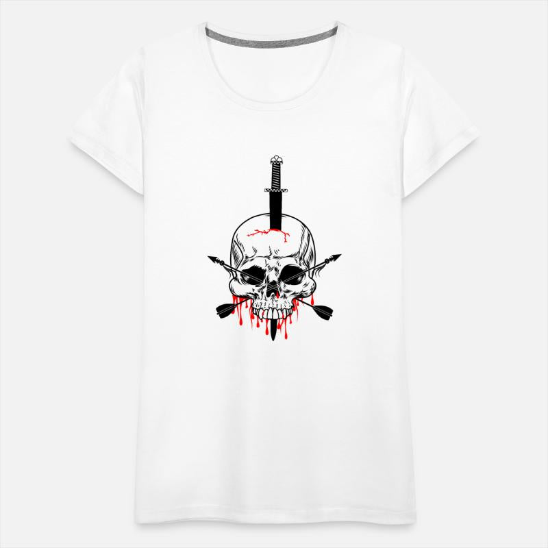 Skull pierced with sword and two blood