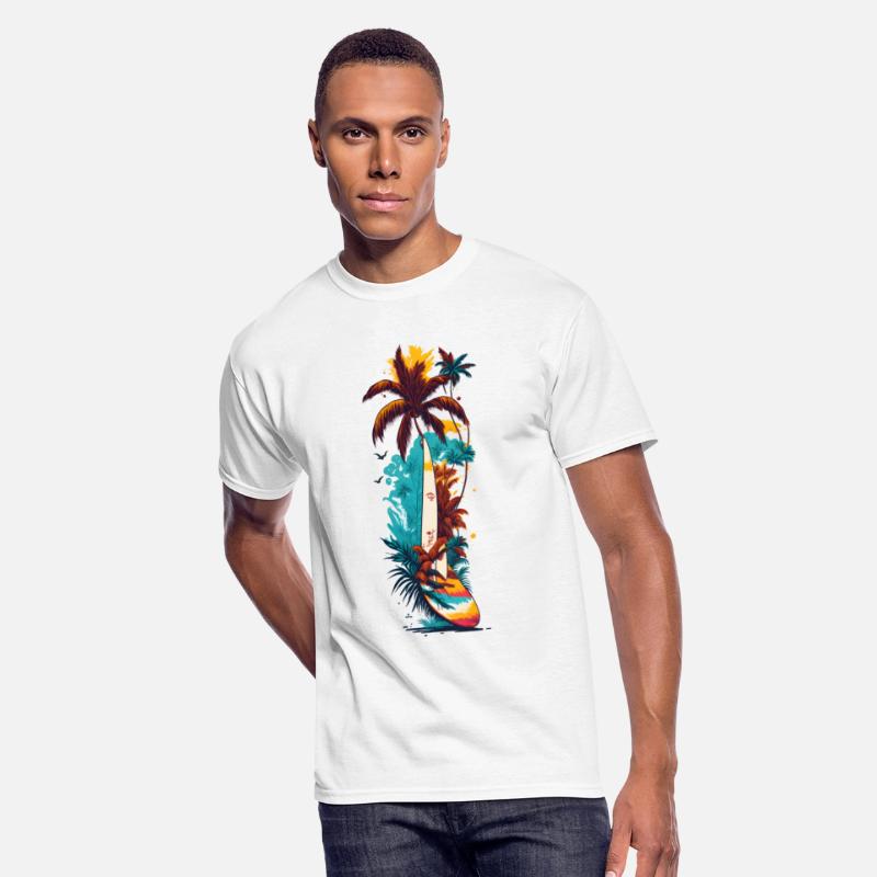 Surfing Board ,waves and Coconut Tree