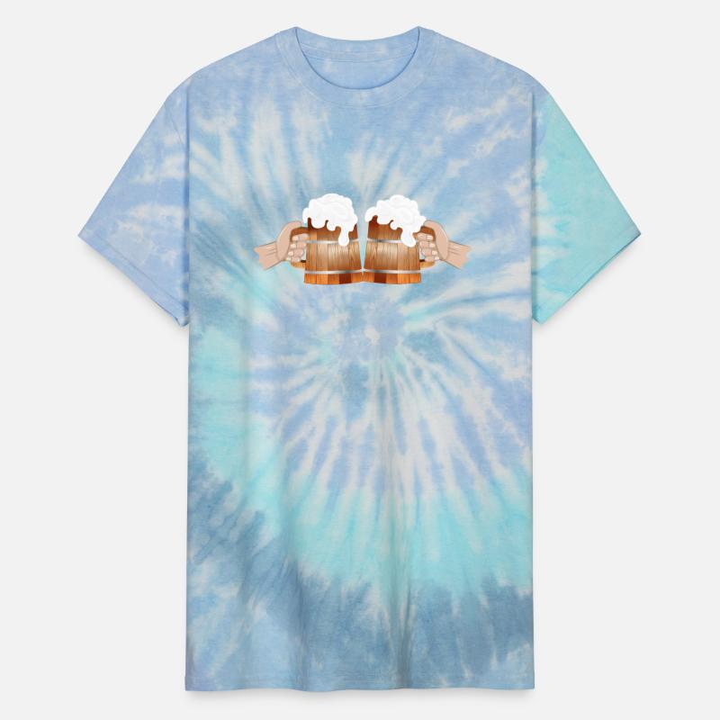 two filled beer mugs Cheers to toast