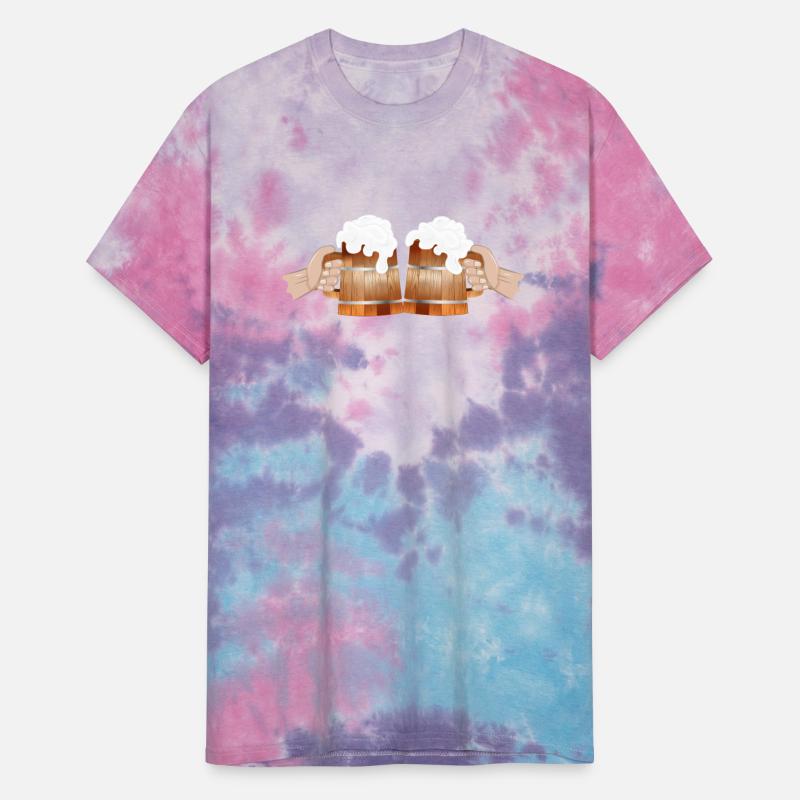 two filled beer mugs Cheers to toast