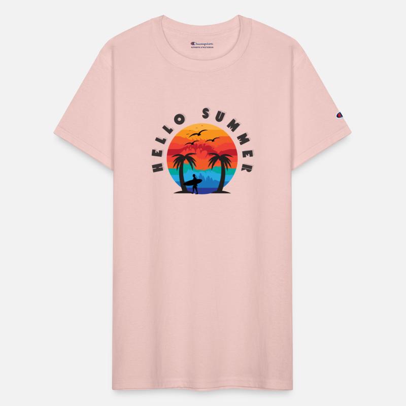 vintage hello summer beach palm trees graphic