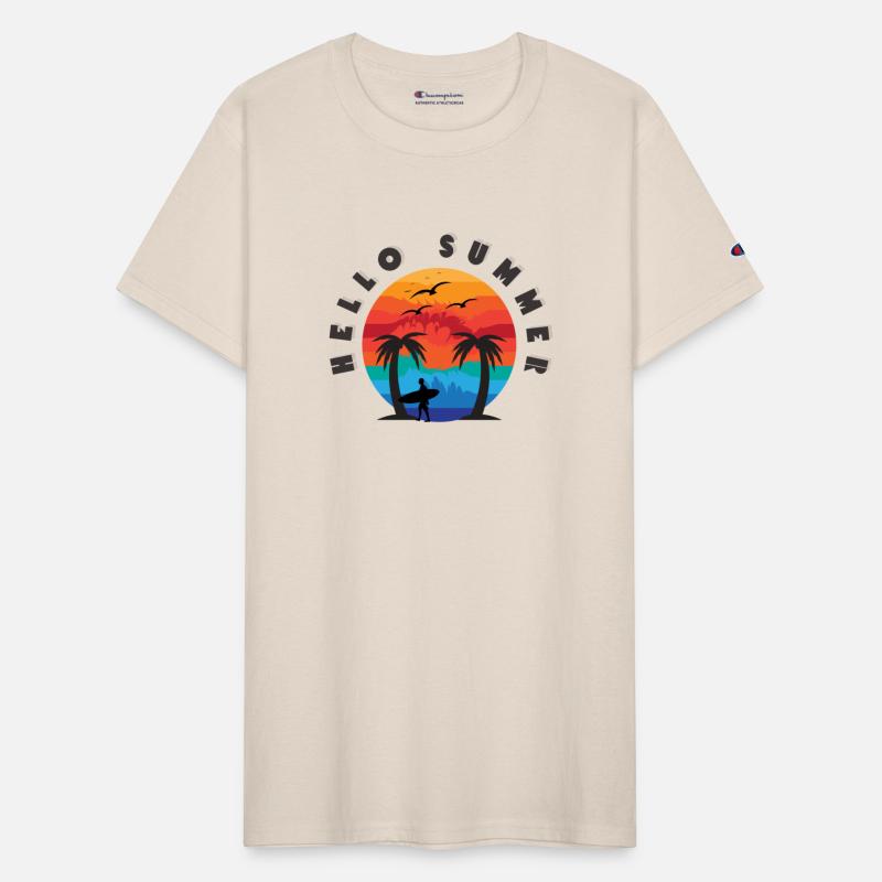 vintage hello summer beach palm trees graphic