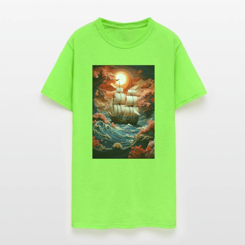 Vintage Ship Amidst Cherry Blossom Waves