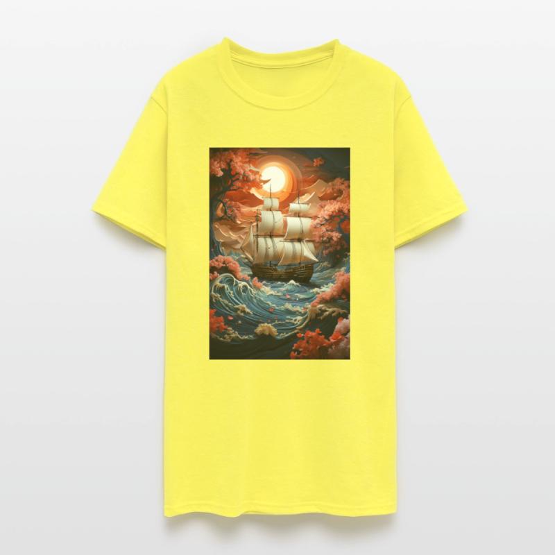 Vintage Ship Amidst Cherry Blossom Waves